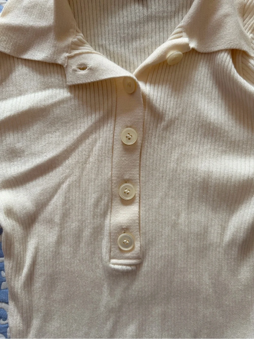 J. Crew Cream Ribbed Polo Button-Up Short Sleeve Top